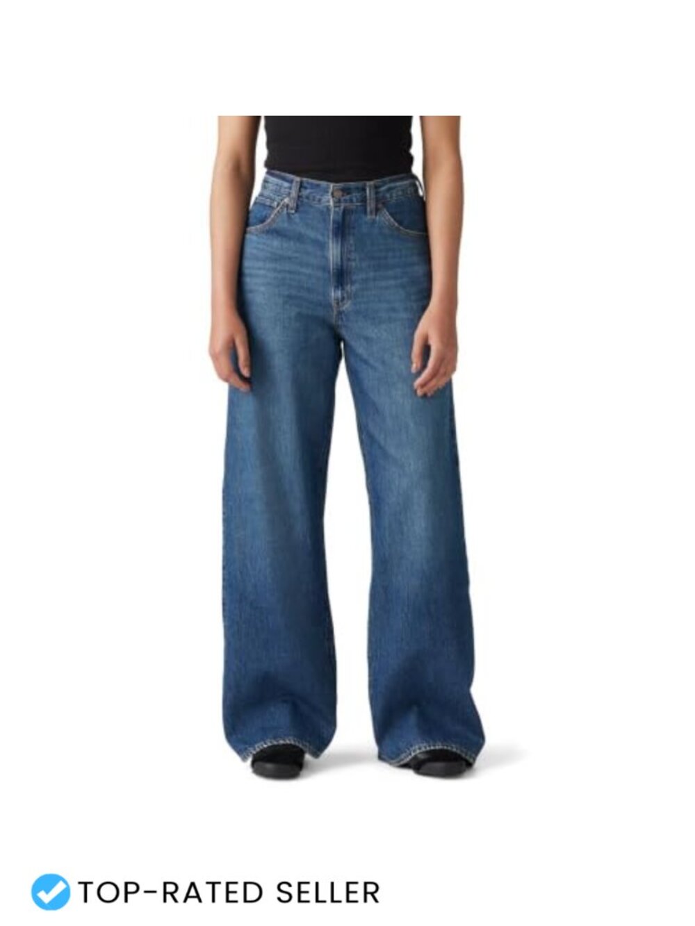High Rise Baggy Straight Leg Jeans Non-Stretch Cotton Women's Cinch Back